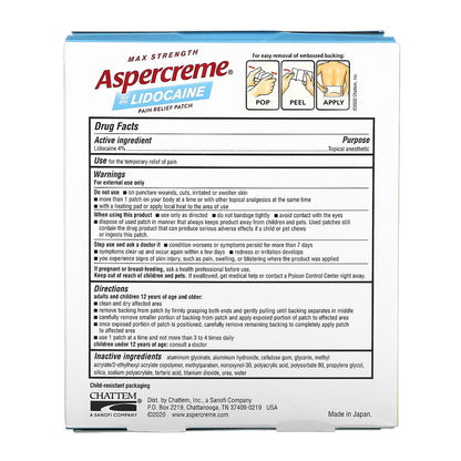 Aspercreme Max Strength Lidocaine Pain Relief Patch - 5 Count