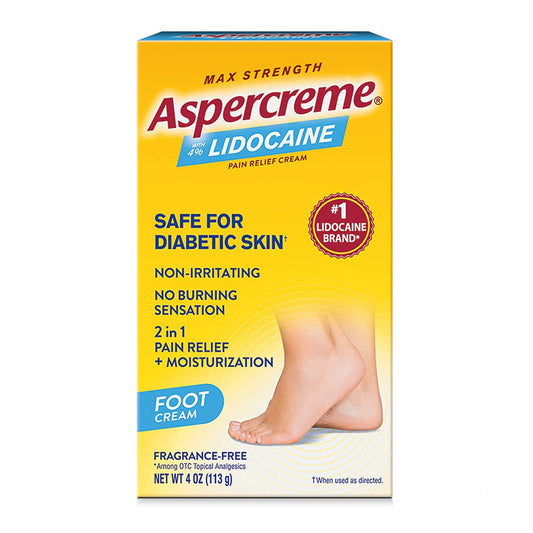 Aspercreme Odor Free Max Strength Lidocaine Foot Pain Relief Creme - 4 Oz