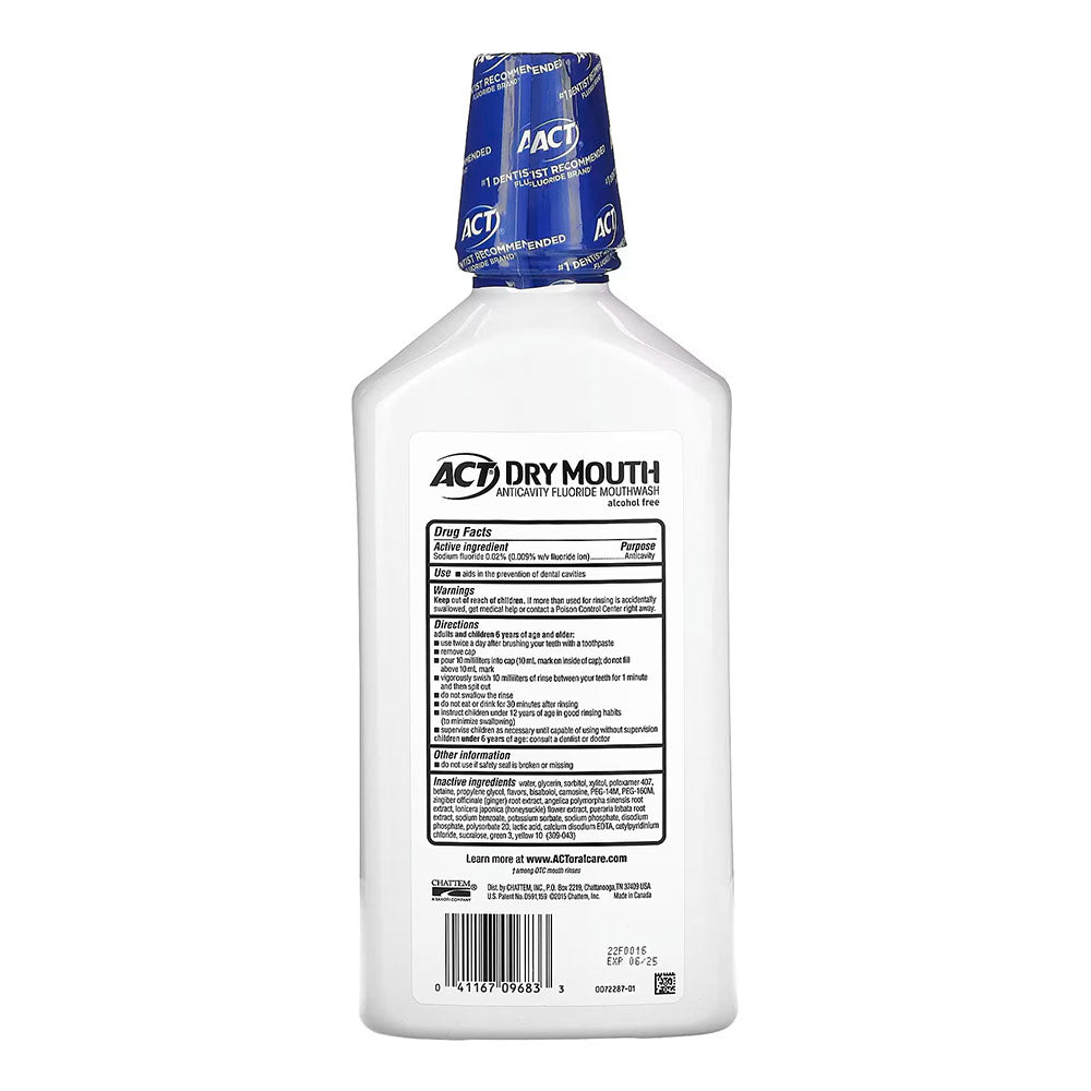 Act Dry Mouth Anticavity Zero Alcohol Fluoride Mouthwash, Soothing Mint, 33.8 Fl. Oz.