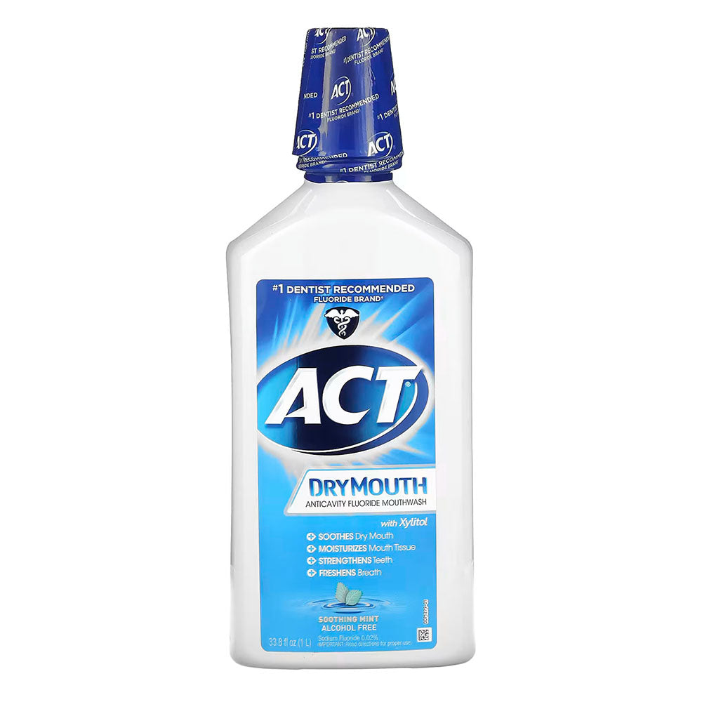 Act Dry Mouth Anticavity Zero Alcohol Fluoride Mouthwash, Soothing Mint, 33.8 Fl. Oz.