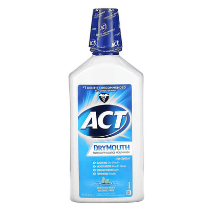 Act Dry Mouth Anticavity Zero Alcohol Fluoride Mouthwash, Soothing Mint, 33.8 Fl. Oz.