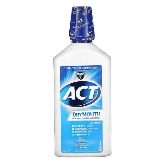 Act Dry Mouth Anticavity Zero Alcohol Fluoride Mouthwash, Soothing Mint, 33.8 Fl. Oz.