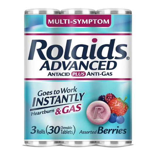 Rolaids Advanced Strength Antacid Plus Anti Gas Tablets Rolls, 3 Rolls 1 Ea