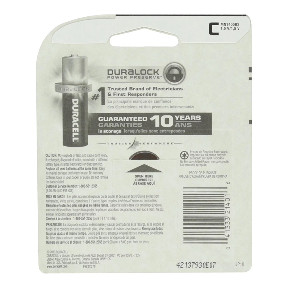 Duracell Coppertop C Alkaline Batteries 1.5 Volt 2 Each