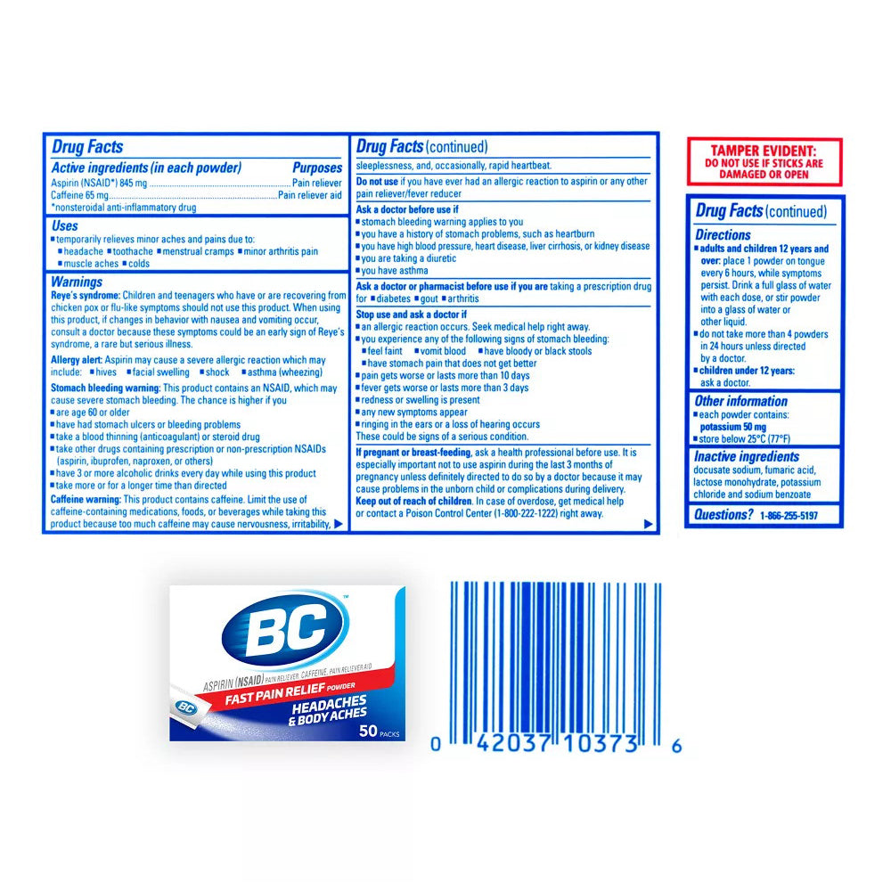 Bc Powder Original Strength Pain Reliever, 50 Powder Sticks