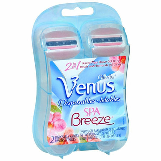 Gillette Venus Spa Breeze 2-In-1 Disposable Razors Plus Shave Gel Bars 2 Each