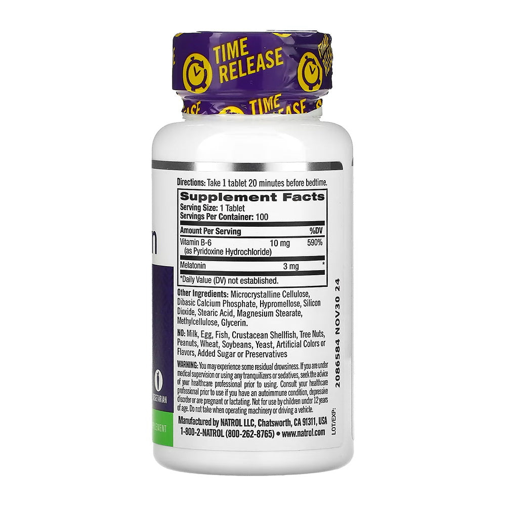Natrol, Melatonin, Time Release, 3 mg - 100 Tablets