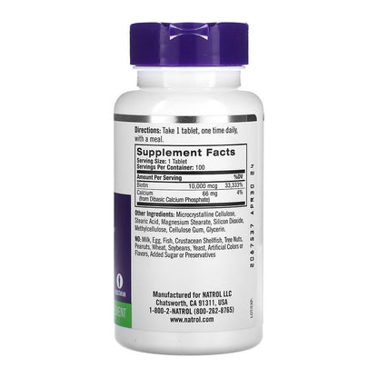 Natrol Biotin, Maximum Strength, 10,000 Mcg Tablets 100 Ea