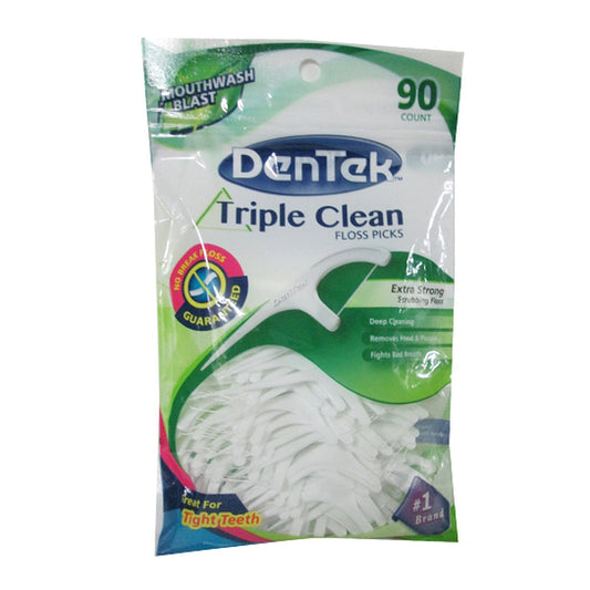 Dentek Triple Clean Mouthwash Blast Floss Picks, Mint - 90 Ea