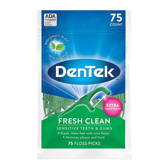 Dentek Fresh Clean Advanced Fluoride Coating Floss Picks, Long Lasting Mint, 75 Ct