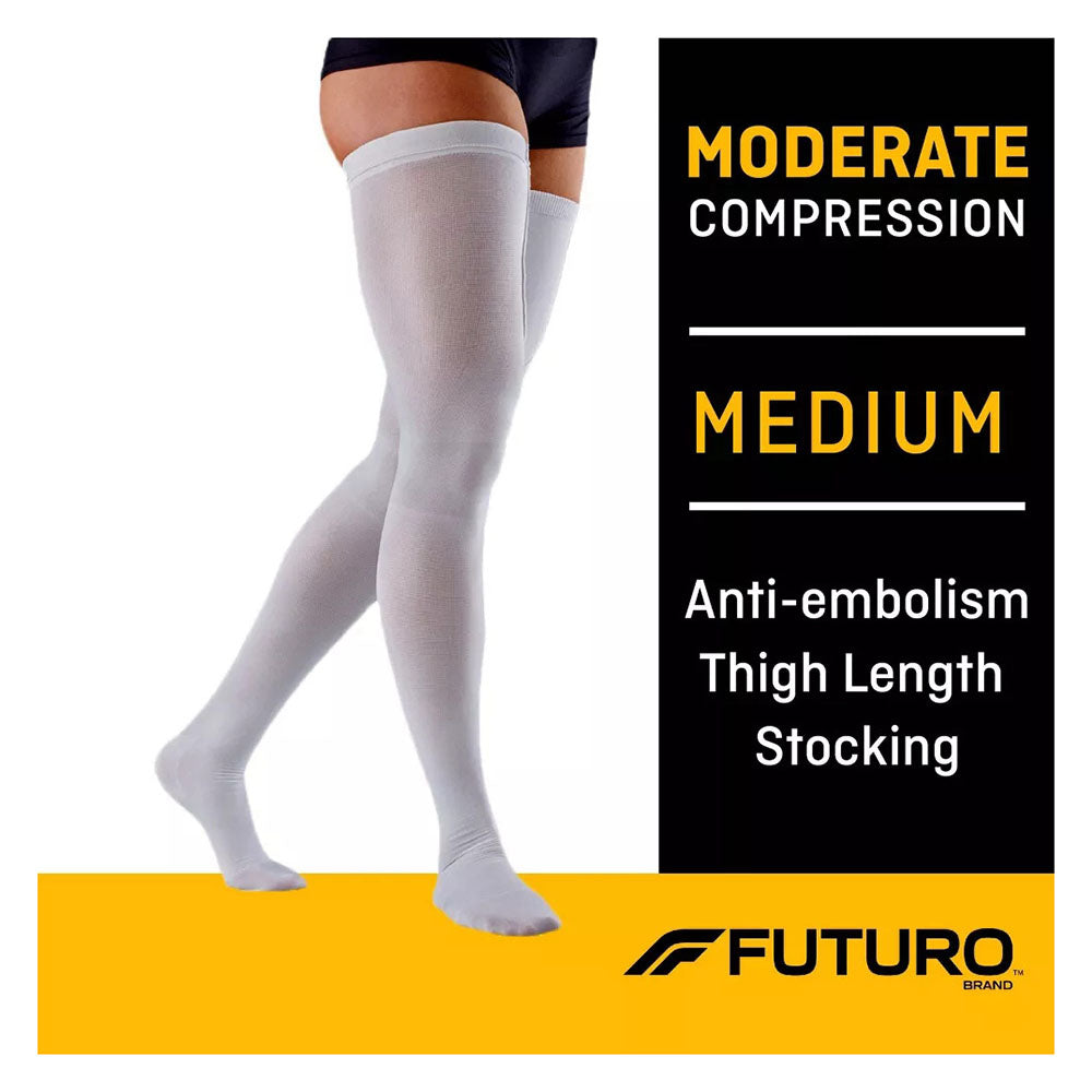 Futuro Anti-Embolism Thigh Length Stockings, Medium Regular, White. Moderate (18 Mm/Hg)