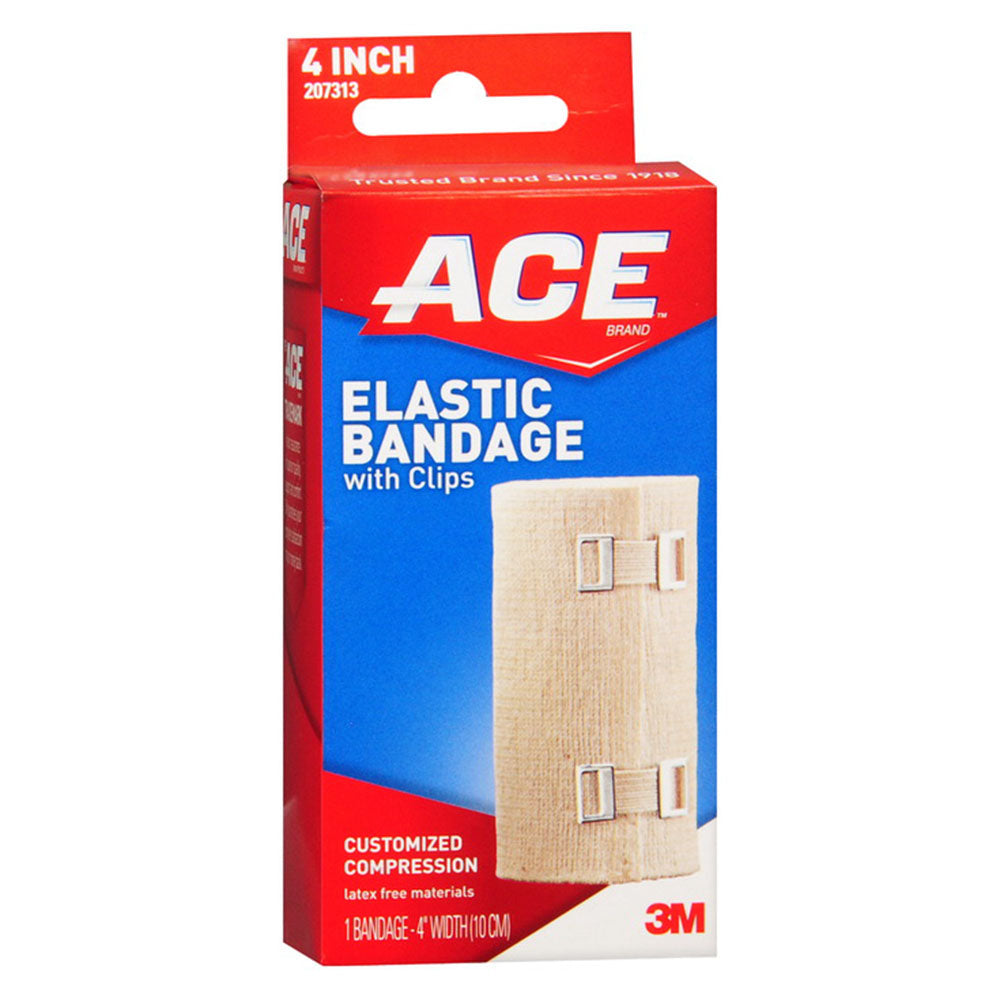 Ace 4 Inch Elastic Bandage With With Clips, Beige, Great For Leg, Shoulder And More