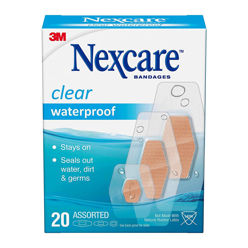 Nexcare Waterproof Clear Bandages Assorted Sizes, 20 Count