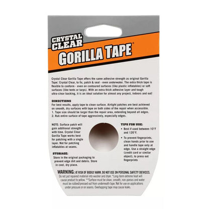 Gorilla Crystal Clear Repair Duct Tape, 1.88 X 9 Yd, Clear