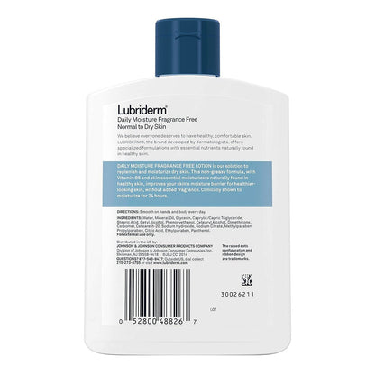 Lubriderm Daily Moisture Lotion For Normal To Dry Skin, Fragrance Free - 6 Fl Oz