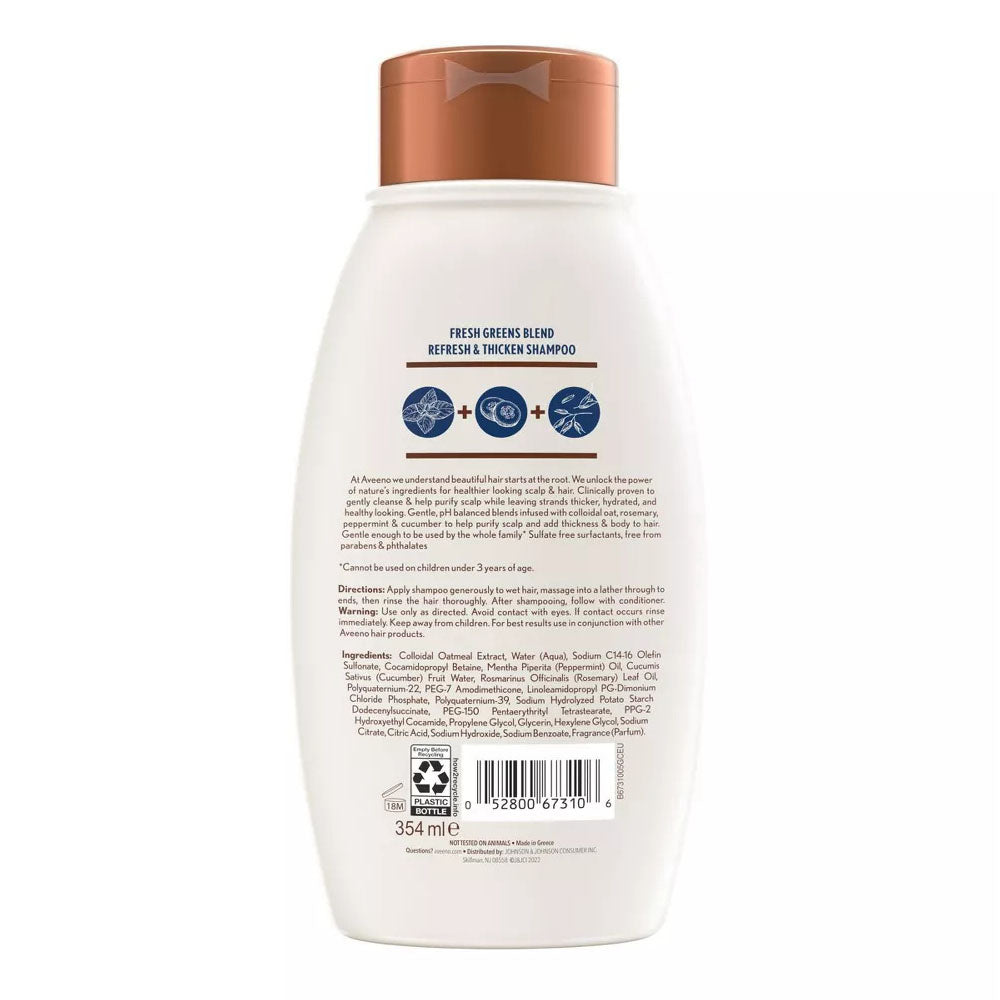 Aveeno Scalp Soothing Fresh Greens Blend Shampoo, Rosemary,Peppermint, 12 Fl Oz