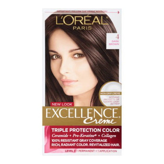 Loreal Excellence Triple Protection Hair Color Creme, 4 Dark Brown - 1 Ea