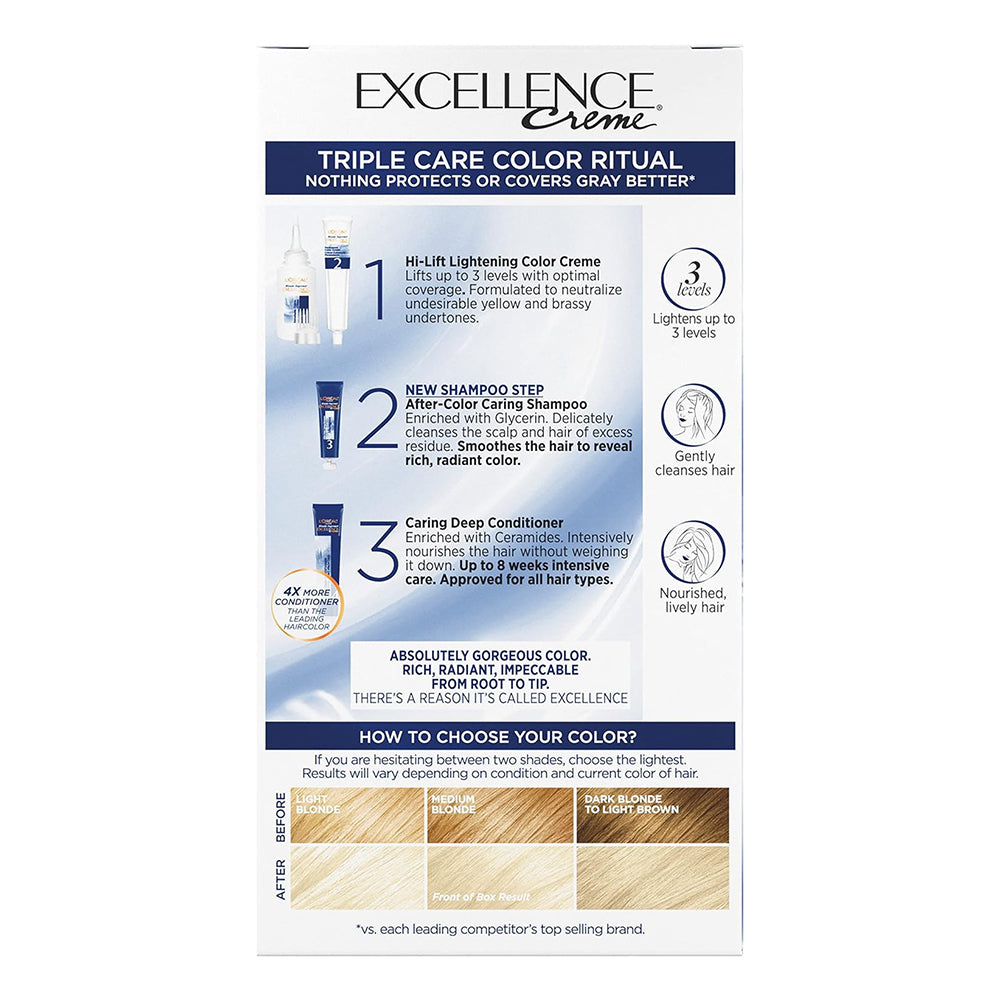 Loreal Paris Excellence Creme Permanent Triple Care Hair Color 01 Extra Light Ash Blonde - 1 Kit