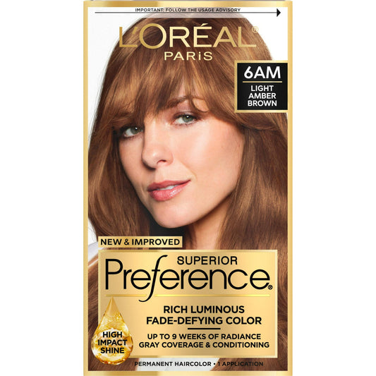 Loreal Preference Hair Color, Light Amber Brown 6Am - Kit