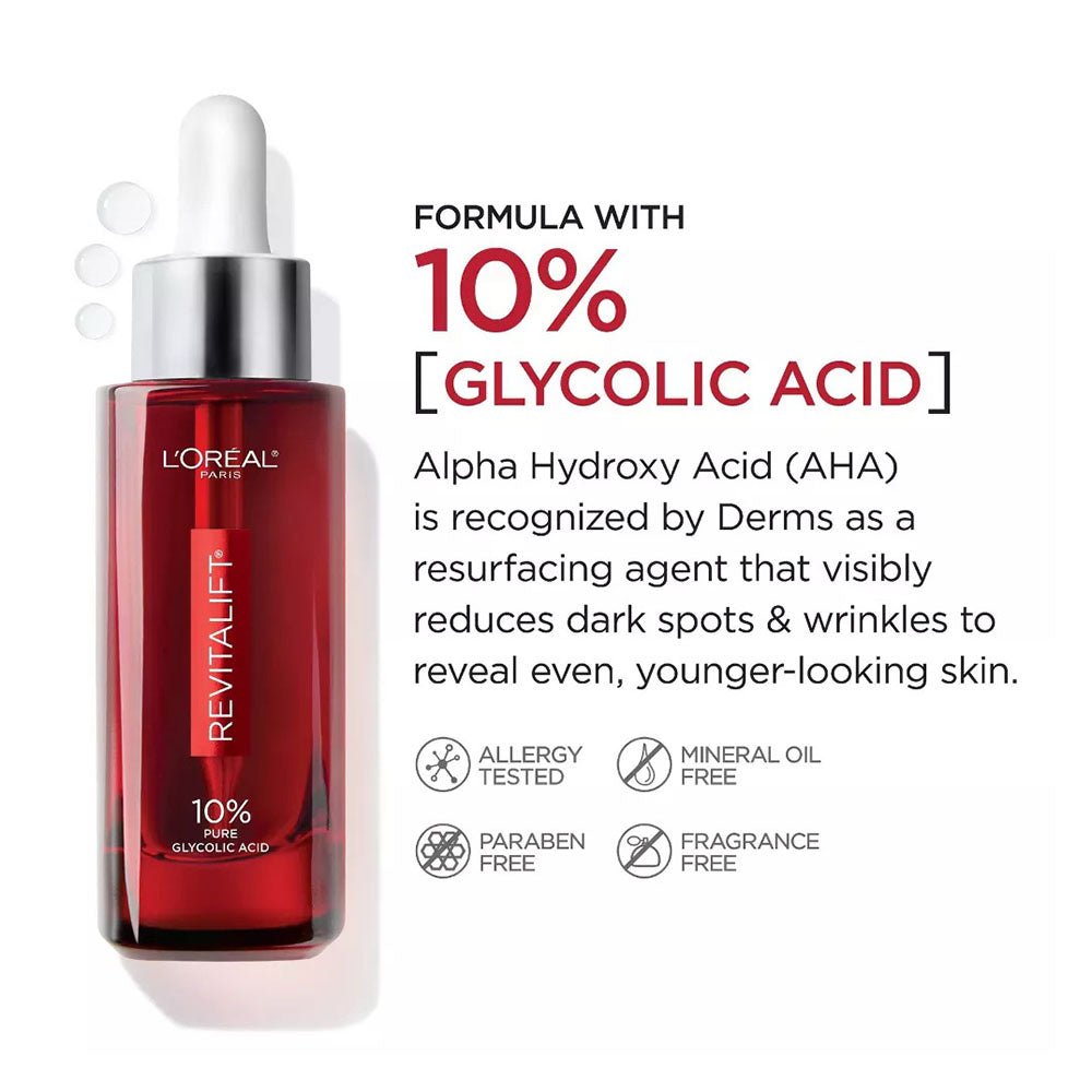 L'Oreal Paris Revitalift 10% Pure Glycolic Acid Face Serum, 1 Fl Oz