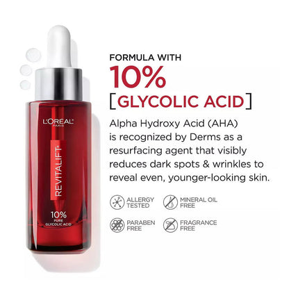 L'Oreal Paris Revitalift 10% Pure Glycolic Acid Face Serum, 1 Fl Oz