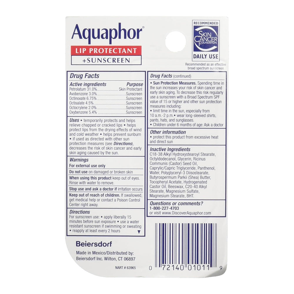 Aquaphor Lip Repair Lip Balm With Sunscreen, Lip Protectant, Lip Balm Spf 30, 0.35 Oz Tube