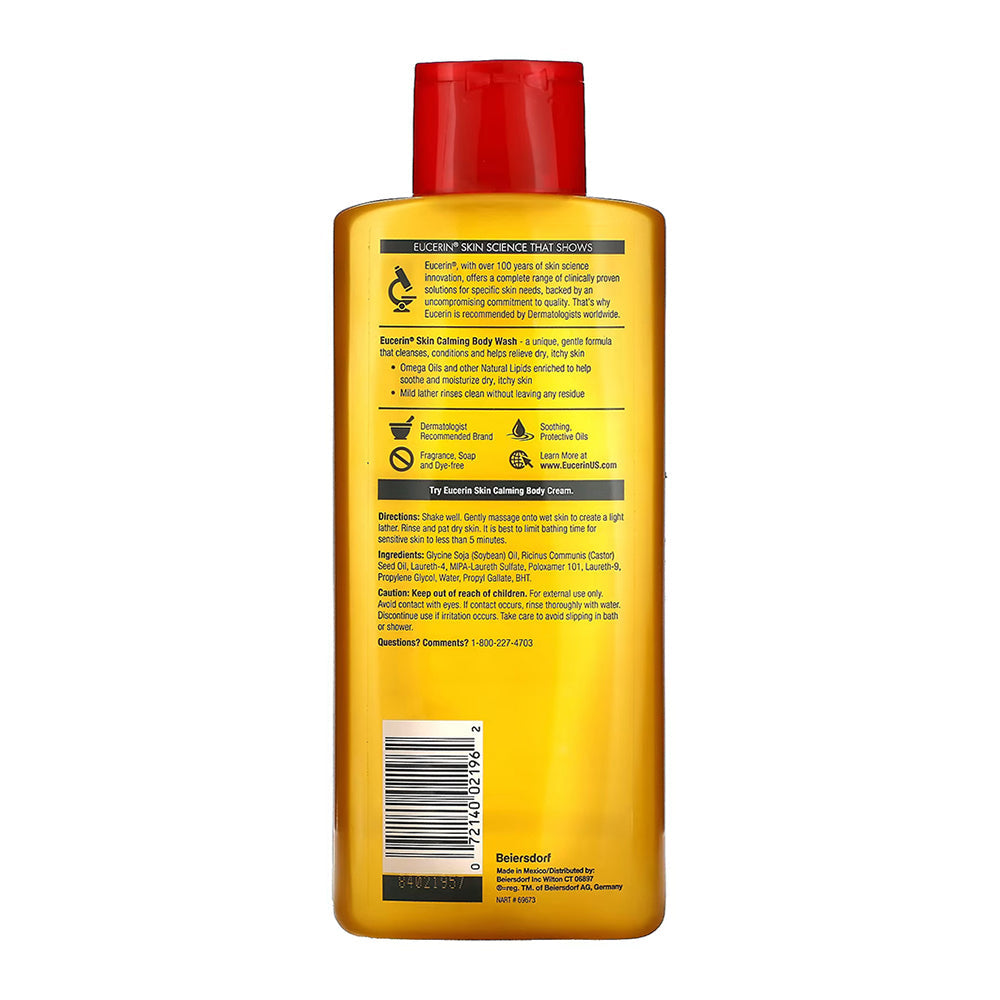 Eucerin Skin Calming Body Wash, Gentle Cleansing Body Wash, 16.9 Fl. Oz. Bottle