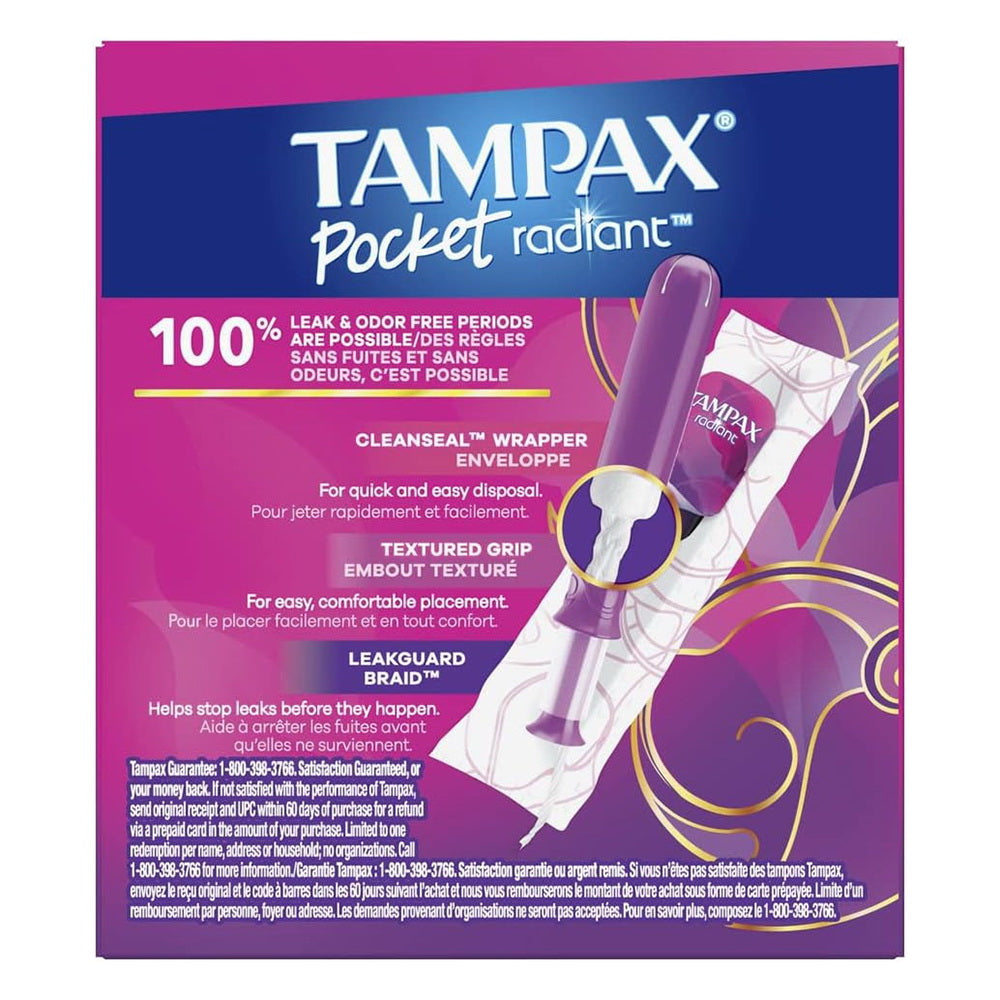 Tampax Radiant, Pocket Tampons, Regular, Unscented, 14 Count
