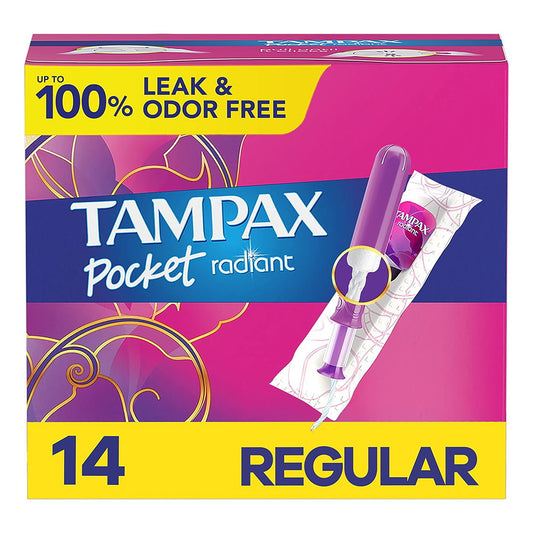 Tampax Radiant, Pocket Tampons, Regular, Unscented, 14 Count