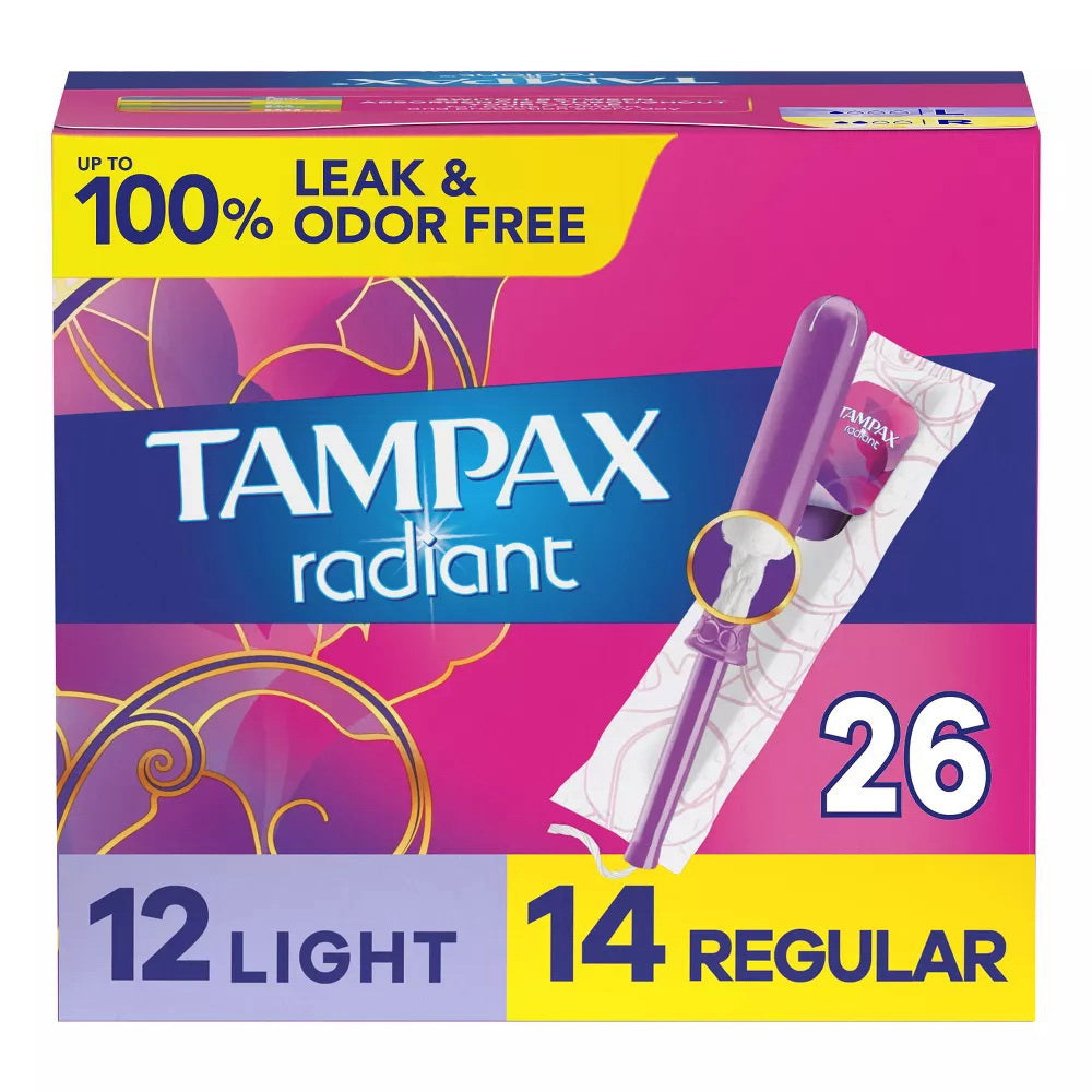 Tampax Radiant Light And Regular Duo-Pack Tampons - 26Ct