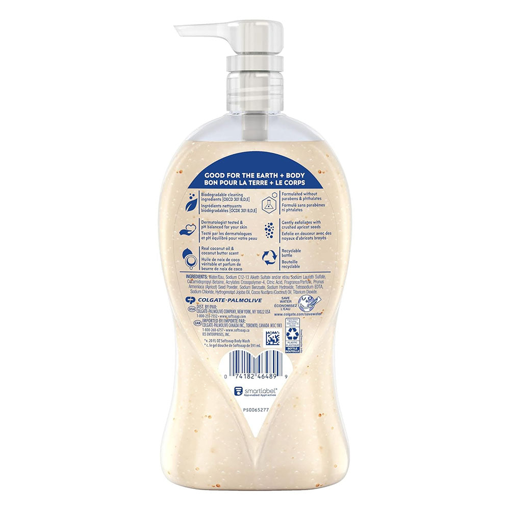 Softsoap Body Wash Pump, Coconut Butter Scrub, Exfoliating Body Wash, 32 Ounce