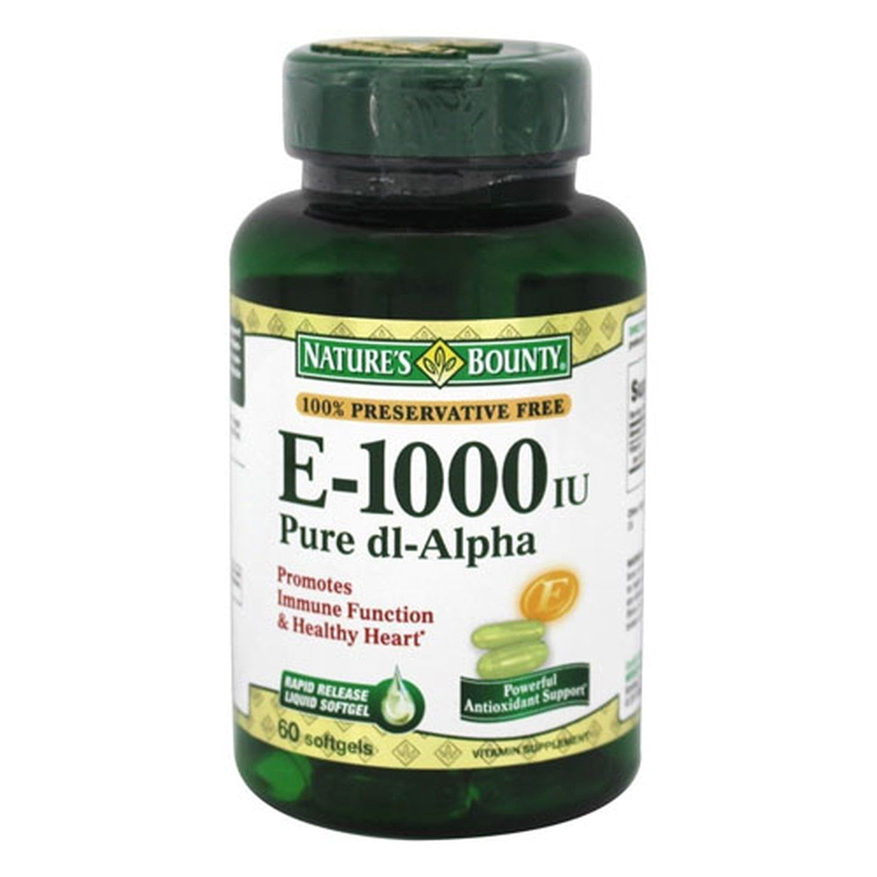 Nature'S Bounty Vitamin E 1000 Iu Softgels Pure Dl-Alpha 60 Soft Gels