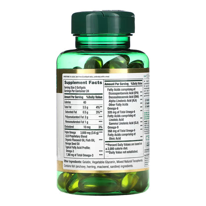 Natures Bounty Fish, Flax, Borage, 1,200 Mg, Rapid Release Softgels - 72 Count