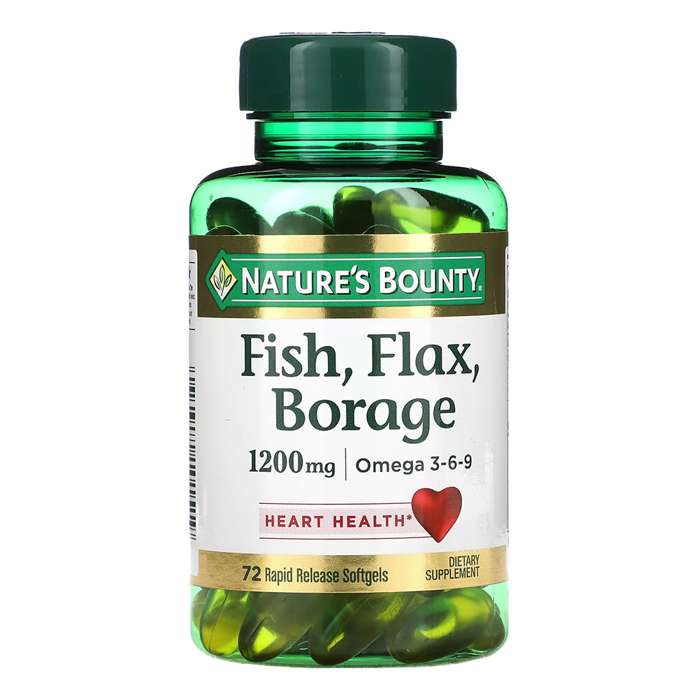 Natures Bounty Fish, Flax, Borage, 1,200 Mg, Rapid Release Softgels - 72 Count