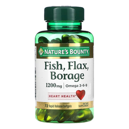 Natures Bounty Fish, Flax, Borage, 1,200 Mg, Rapid Release Softgels - 72 Count