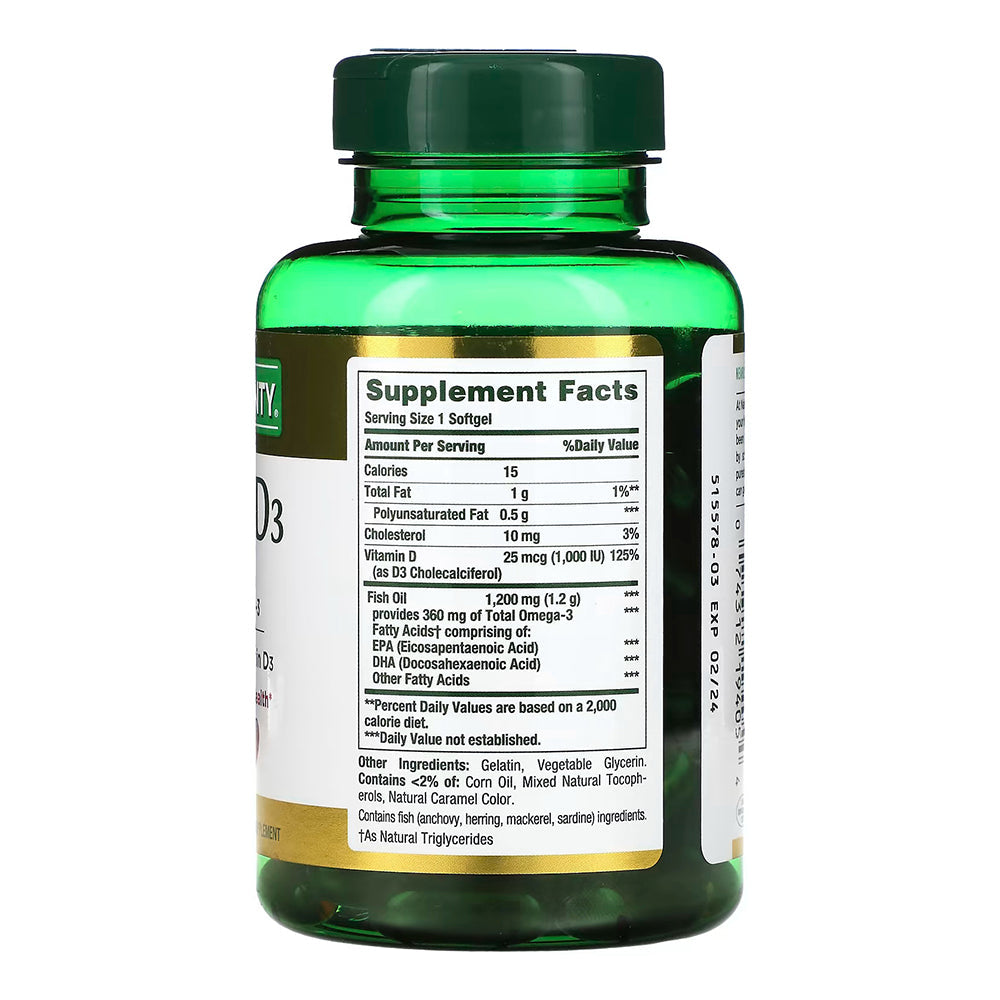 Natures Bounty Fish Oil D3 1200 Mg Softgels - 90 Ea