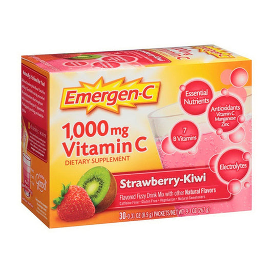 Emergen C Vitamin C 1000 Mg Fizzy Drink Mix Strawberry Kiwi Packets, 30 Ea