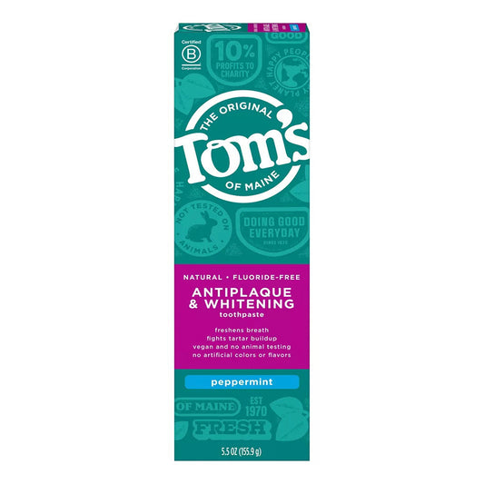 Tom'S Of Maine Antiplaque & Whitening Fluoride Free Toothpaste, Peppermint 5.50 Oz