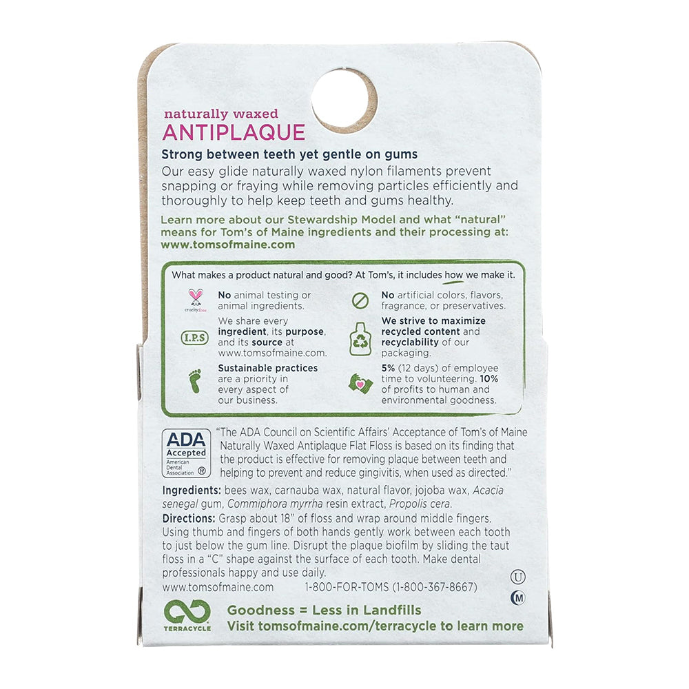 Tom'S Of Maine Naturally Waxed Anti-Plaque Flat Floss Spearmint 32 Yards