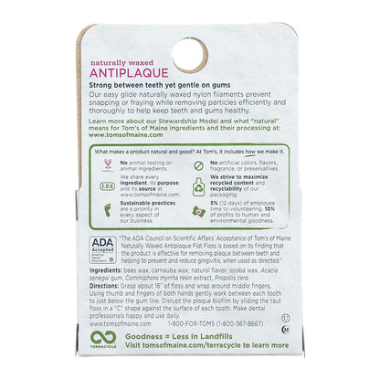 Tom'S Of Maine Naturally Waxed Anti-Plaque Flat Floss Spearmint 32 Yards