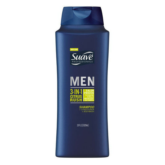 Suave Men 3-In-1 Shampoo Conditioner Body Wash 28 Oz