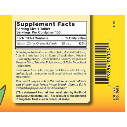 Natures Blend Vitamin D3 1000 Iu Tablets - 100 Count