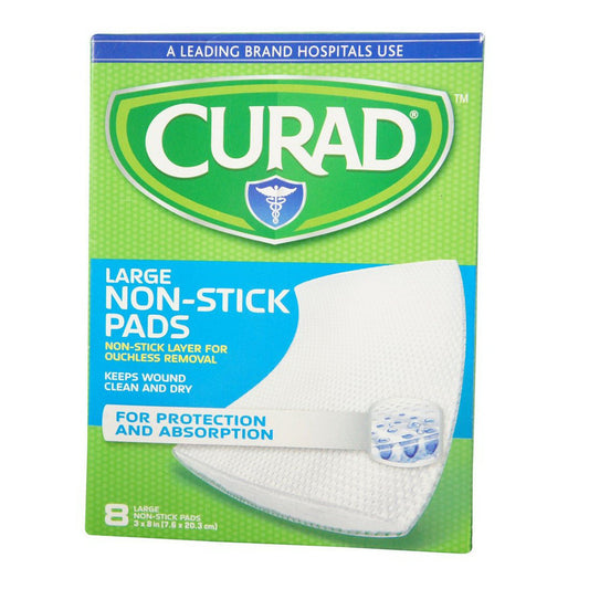 Curad Non-Stick Pads, 8 X 3 In, 8 Ea