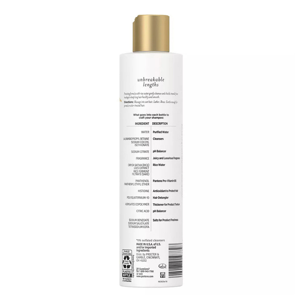 Pantene Pro V Nutrient Blends Unbreakable Lengths Shampoo, Rice Water, 9.6 Oz