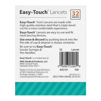 Easy Touch 32G Twist Lancets - 100 Ea