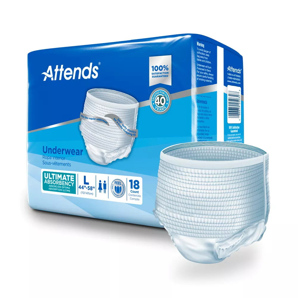 Attends Pull Ons 7 With Leakage Barriers For Heavy Protection, Large, #25032 - 18 Briefs