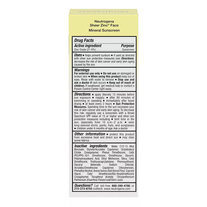 Neutrogena Sheer Zinc Oxide Dry-Touch Face Sunscreen With Broad Spectrum Spf 50, 2 Fl Oz