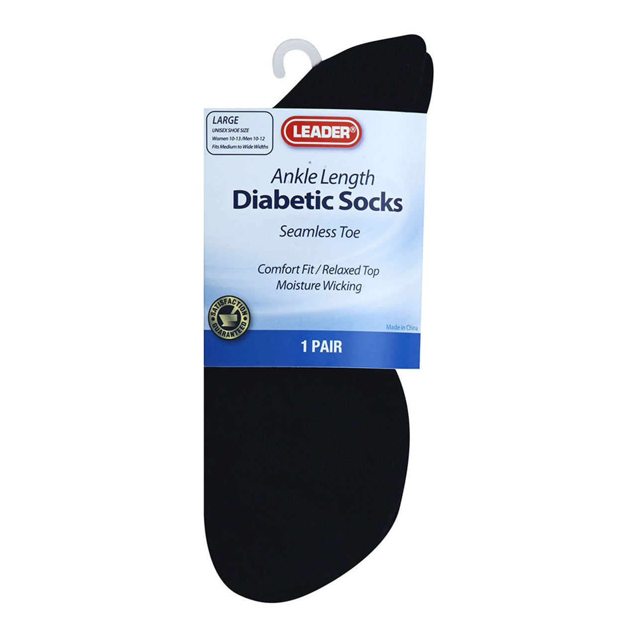 Leader Diabetic Socks Ankle Black Large Hosiery Supports - 1 Ct