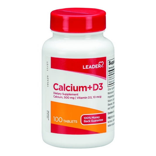 Leader Calcium 500 mg + D3 10 mcg Supplement - 100 Tablets
