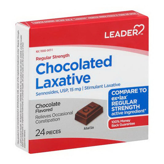 Leader Chocolated Laxative Regular Strength 15 Mg Chocolate Flavored - 24 Ea